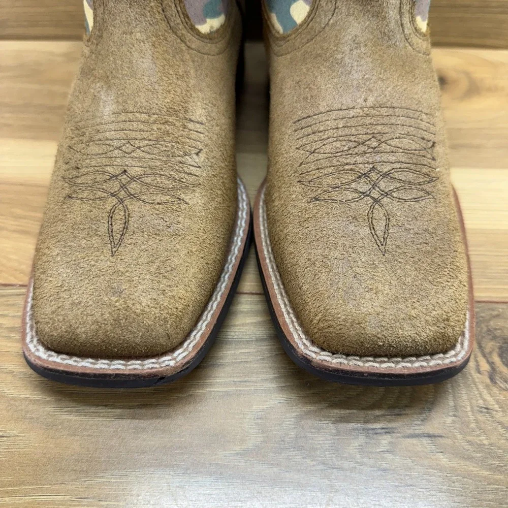 Ariat Lonestar Western Boots Boys 3.5 Square Toe Rodeo Ranch Tan Camo